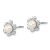 Madi K 14k White Gold 3-4mm White Button Freshwater Cultured Pearl Flower Post Earrings